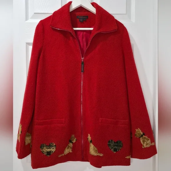 Vintage 90s Simon Chang Red Scottish Terrier Jacket Size 10 Unique Dog Appliques - Picture 2 of 6